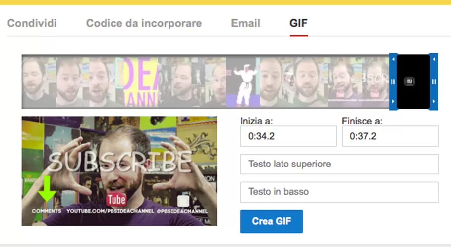 Youtube introduce la condivisione con le Gif animate