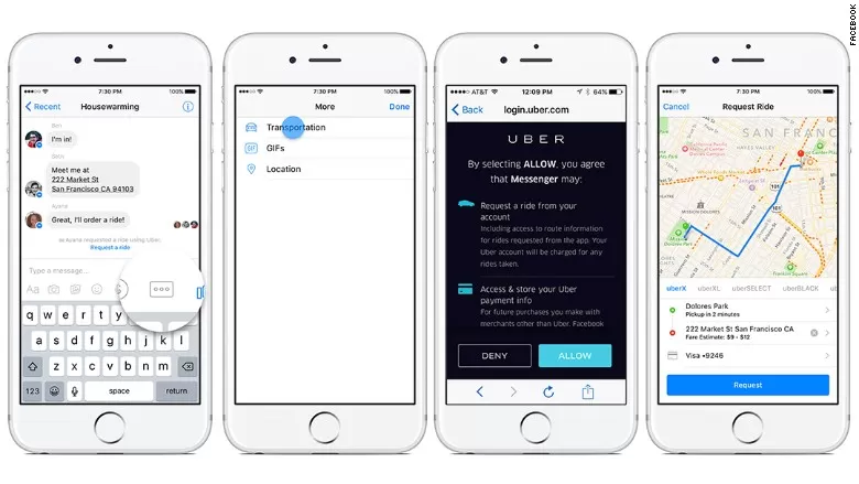 Facebook Messenger e Uber: il car sharing diventa social
